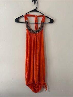 Grace Orange Embellished Halter Tank Y2K